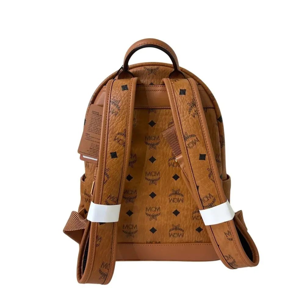MCM Cognac Visetos Studded Mini Backpack with Gold & Gunmetal Accents